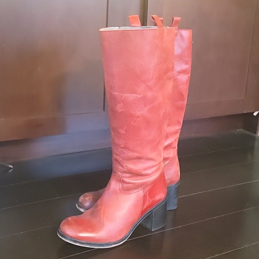 Red leather boots